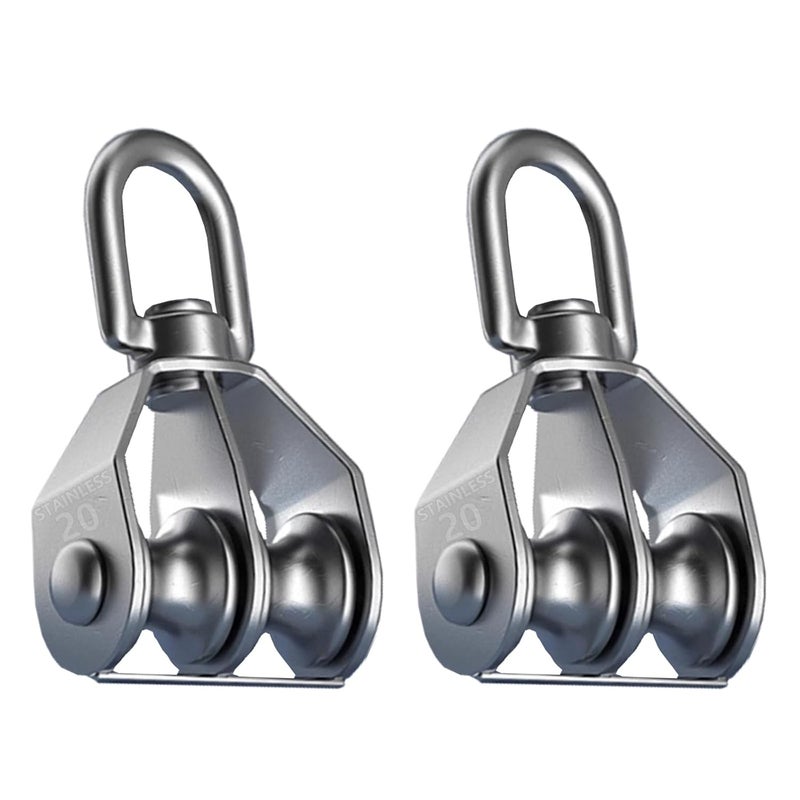 Twours Pulley 304 Stainless Steel Double Pulley Block M20 Small Heavy Duty Swivel Bearing Pulley System for Rigging, Lifting, Cargo Transportation,Gym Equipment (SHL-M20 2PCS) - Image 1